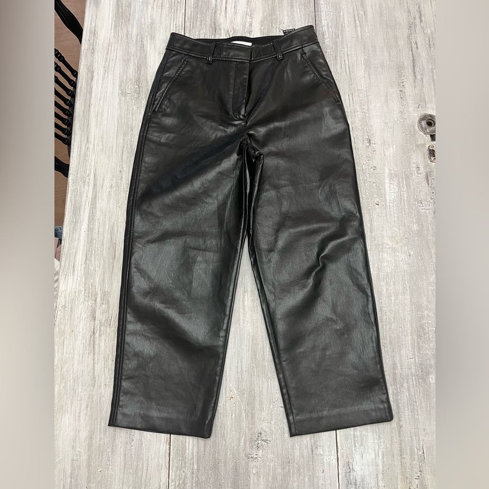 Babaton women’s crop Sleek Black leather Pants 22 inch inseam